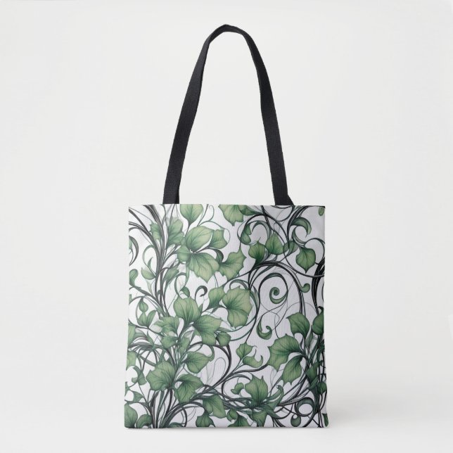 Elegantes grünes Leaf- und Weinmuster Tasche (Vorderseite)