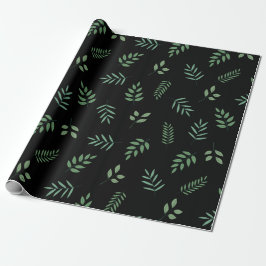 Elegantes grünes Leaf-Wrapping Paper über Schwarz Geschenkpapier