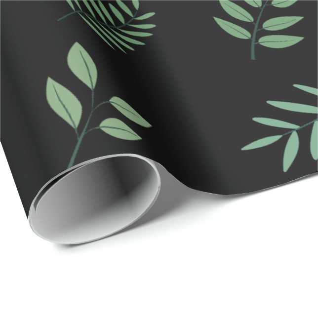 Elegantes grünes Leaf-Wrapping Paper über Schwarz Geschenkpapier (Rolleneckpunkt)