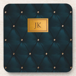 Elegantes grünes Leder, Diamanten, Monogramm Getränkeuntersetzer