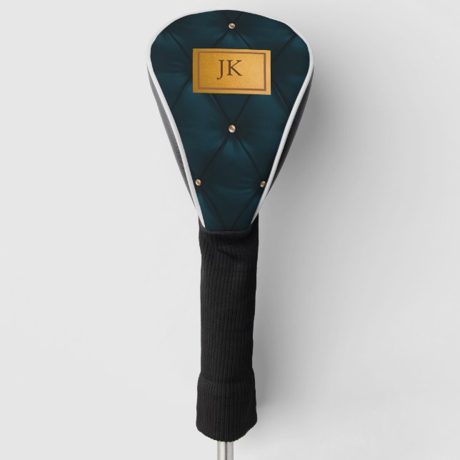 Elegantes grünes Leder, Diamanten, Monogramm Golf Headcover (Vorderseite)