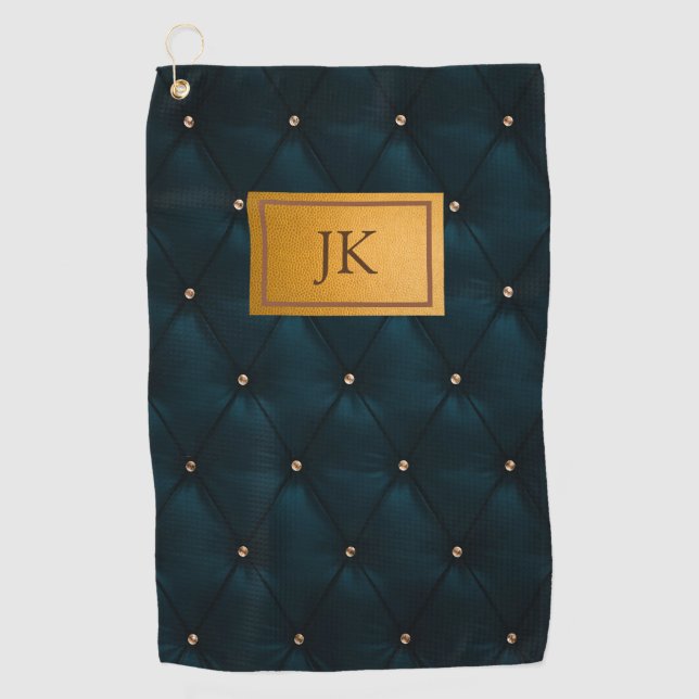 Elegantes grünes Leder, Diamanten, Monogramm Golfhandtuch (Vorderseite)