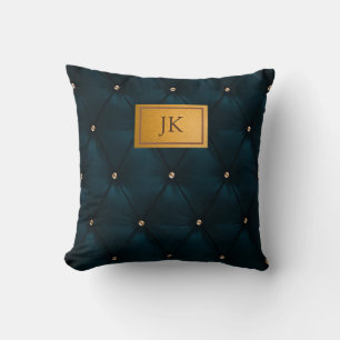 Elegantes grünes Leder, Diamanten, Monogramm Kissen