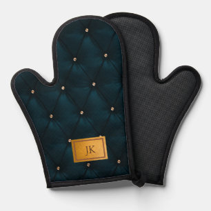 Elegantes grünes Leder, Diamanten, Monogramm Ofenhandschuh