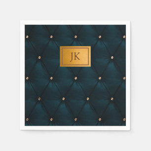 Elegantes grünes Leder, Diamanten, Monogramm Serviette