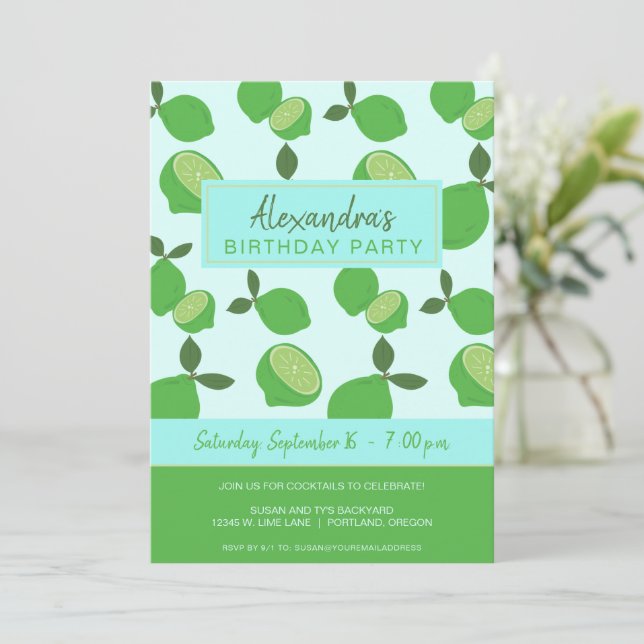 Elegantes grünes Limones Party Einladung (Stehend Vorderseite)