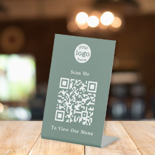 Elegantes grünes Logo QR Code Kontaktloses Restaur Sockelschild