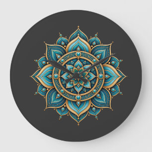 Elegantes grünes Mandala-Blumenmuster-Geometrie-De Große Wanduhr