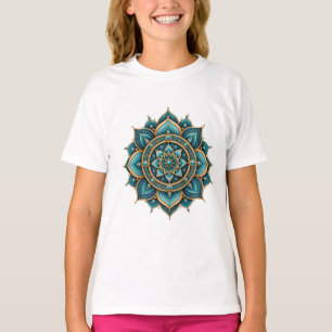 Elegantes grünes Mandala-Blumenmuster-Geometrie-De T-Shirt