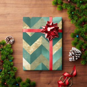 Elegantes grünes metallisches Gold-Chevron-Muster Geschenkpapier