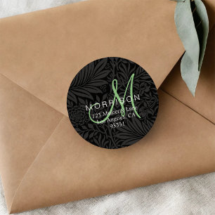 Elegantes grünes Monogramm schwarzes florales Rück Runder Aufkleber