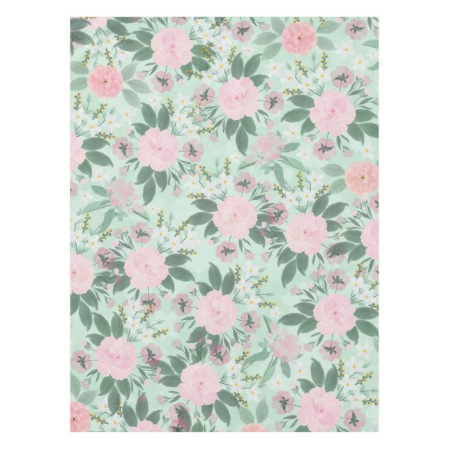 Elegantes grünes Pink, florales Aquarellbild Tischdecke (Vorderseite)