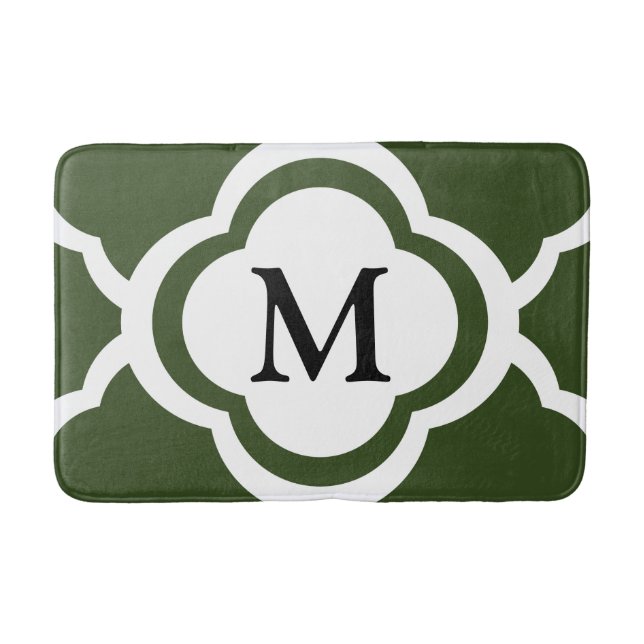 Elegantes grünes Quatrefolienmonogramm Badematte (Vorderseite)