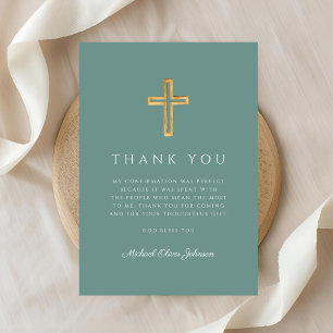 Elegantes grünes religiöses Kreuz Bpy Konfirmation Dankeskarte