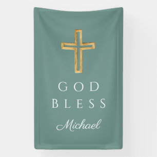 Elegantes grünes religiöses Kreuz Gott segne Banner