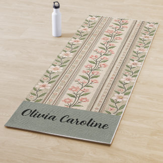Elegantes grünes rosa Blumendesign - Editierbarer Yogamatte