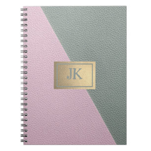 Elegantes grünes rosa Leder Monogramm Notizblock