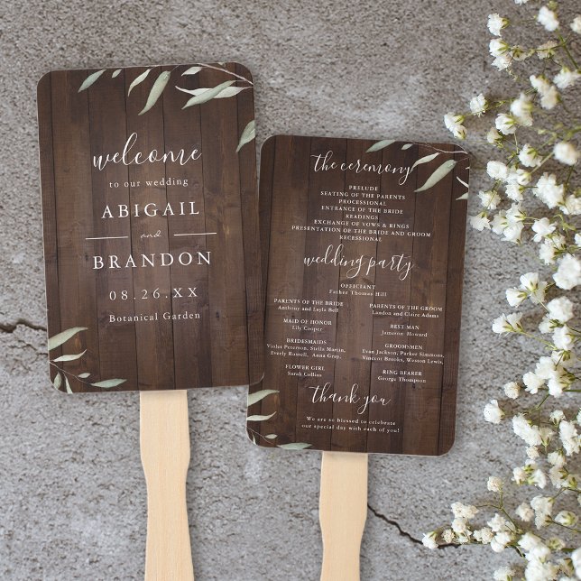 Elegantes grünes Scheunenholz rustikales Hochzeits Fächer (Elegant greenery barn wood rustic wedding program hand fan)