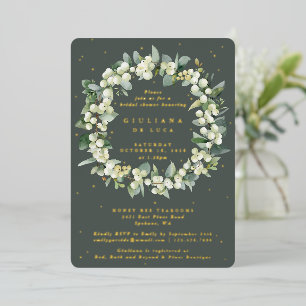 Elegantes grünes Snowberry+Eukalyptus-Brautparty Folieneinladung