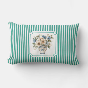 Elegantes grünes Teal-vintage-Blumenstreifenmuster Lendenkissen