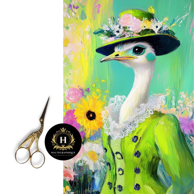 Elegantes grünes Tier-Straußendekoupage Seidenpapier (Von Creator hochgeladen)