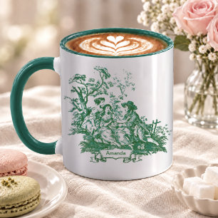 Elegantes grünes Toile-de-Jouy-Vintage-Monogramm Tasse