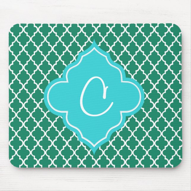 Elegantes, grünes und aquamarines Quatrefolienmono Mousepad (Vorne)