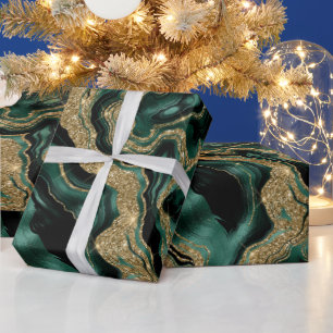 Elegantes grünes und goldenes Glitter-Achat-Geburt Geschenkpapier