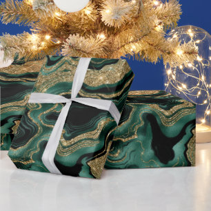 Elegantes grünes und goldenes Glitter-Achat-Geburt Geschenkpapier