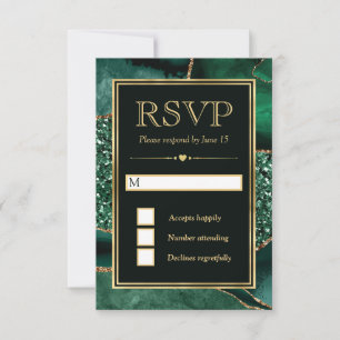 Elegantes grünes und goldenes Glitter-Achat-Hochze RSVP Karte