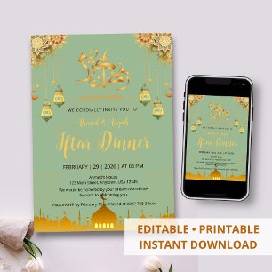 Elegantes grünes und goldenes Ramadan-Iftar-Dinner Einladung