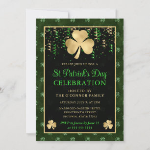 Elegantes grünes und goldenes Shamrock St. Patrick Einladung