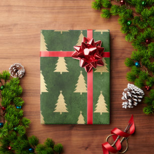 Elegantes grünes und goldenes Weihnachtsbaum-Muste Geschenkpapier