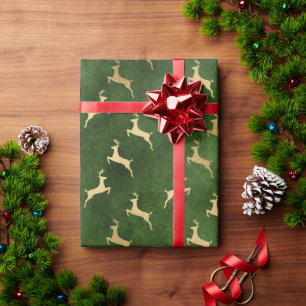 Elegantes grünes und goldenes Weihnachtsrentiermus Geschenkpapier