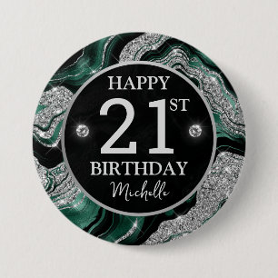 Elegantes grünes und silbernes Glitter-Achat-Gebur Button
