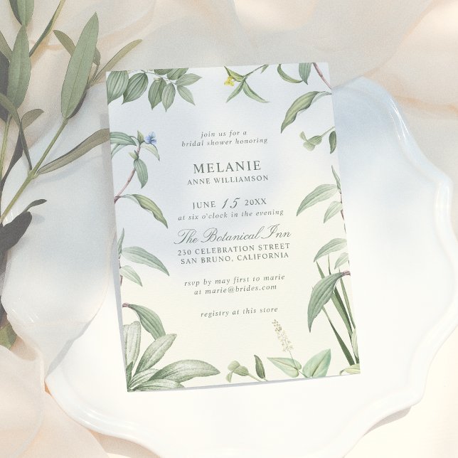 Elegantes grünes und weißes botanisches Brautparty Einladung (Von Creator hochgeladen)