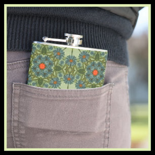 Elegantes grünes Vintages Muster Klein Flachmann