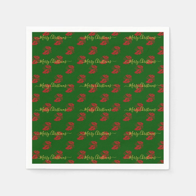 Elegantes Grünes Weihnachtsbuch Serviette (Vorderseite)