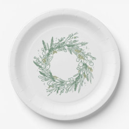 Elegantes grünes Winter Botanisches Kaminpapier Pappteller