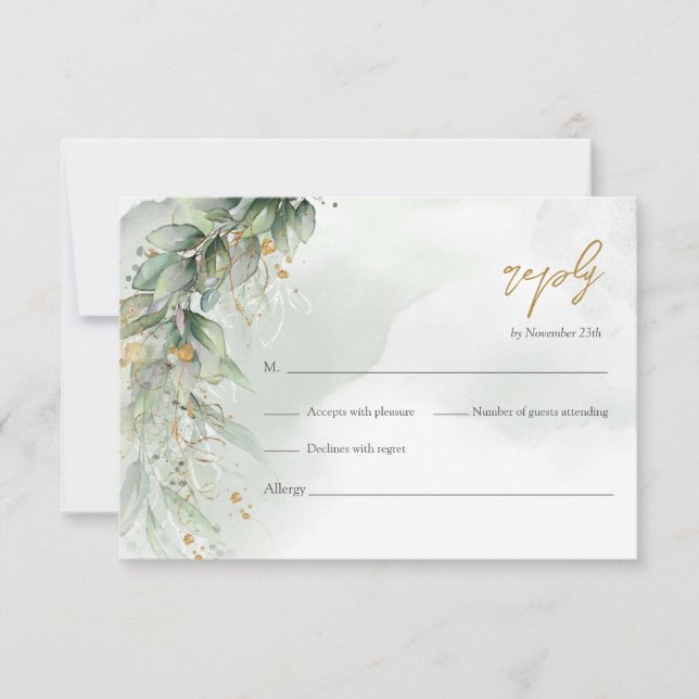 Elegantes Grünfolien Imitate goldene geometrische  RSVP Karte (Vorderseite)