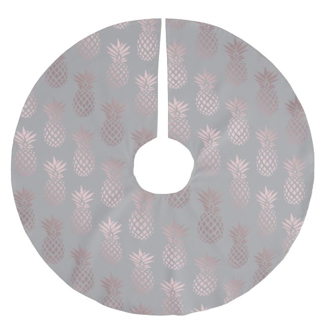 Elegantes, gurt-Rose-Gold und Graue Ananas-Muster Polyester Weihnachtsbaumdecke (Vorderseite)