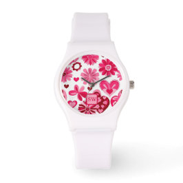 Elegantes gürtelrosa, blumenreiche Herzen, Monogra Armbanduhr