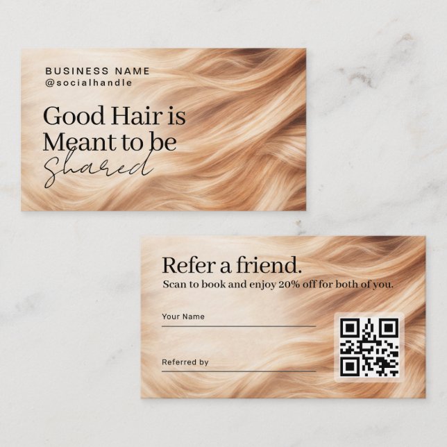 Elegantes Haar-Empfehlungs-QR-Code-Design Visitenkarte (Vorne/Hinten)