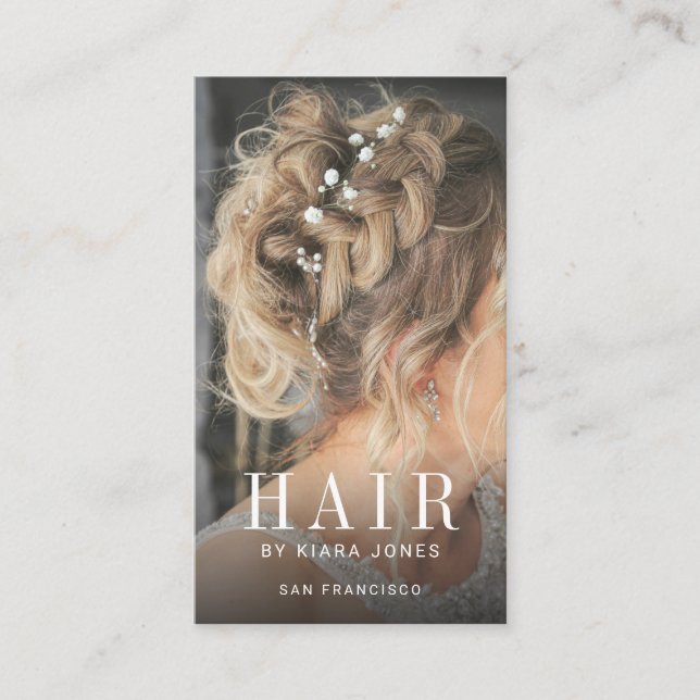 Elegantes Haar Stylist Cascading Hair Foto Visitenkarte (Vorderseite)