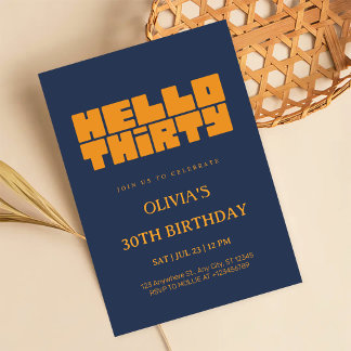 Elegantes Hallo Dreißig Navy Blau 30. Geburtstag Einladung