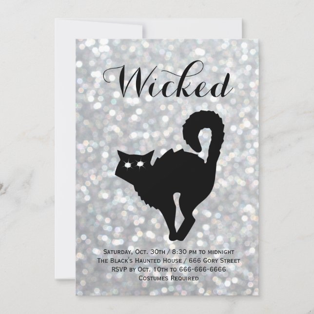 Elegantes Halloween Costume Party - Katzen Glitzer Einladung (Vorderseite)
