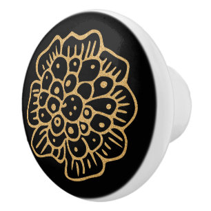 Elegantes Halloween Golden Gelbe Blumen auf Schwar Keramikknauf