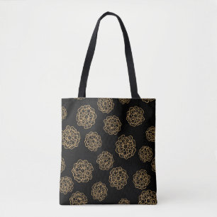 Elegantes Halloween Golden Gelbe Blumen auf Schwar Tasche