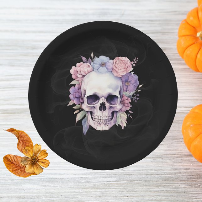 Elegantes Halloween-Party aus Blumen und Skull Got Pappteller (Von Creator hochgeladen)