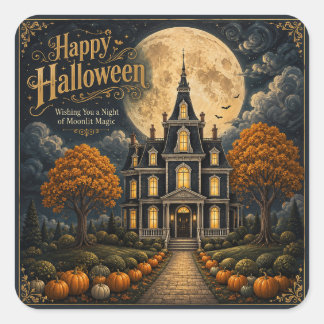 Elegantes Halloween-Spookschloss Quadratischer Aufkleber